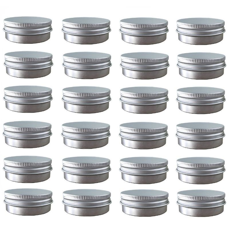 Photo 1 of 24 Pack (2 Oz/60ml) Screw Top Round Aluminum Tin Cans, Metal Tin Storage Jar Containers with Screw Cap for Lip Balm, Cosmetic, Candles, Salve, Make Up, Eye Shadow, Powder, Tea
