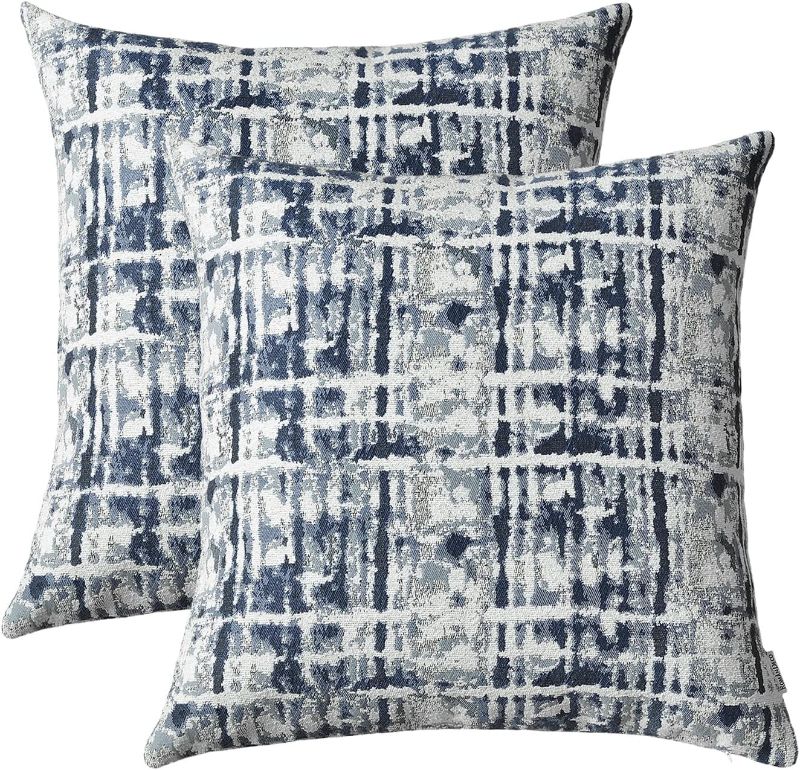 Photo 1 of ROMANDECO Jacquard Striped Decorative Throw Pillow Covers for Couch/Sofa/Bedroom, 2 Pack, 18x18 inch (45cm) (Navy Blue)
