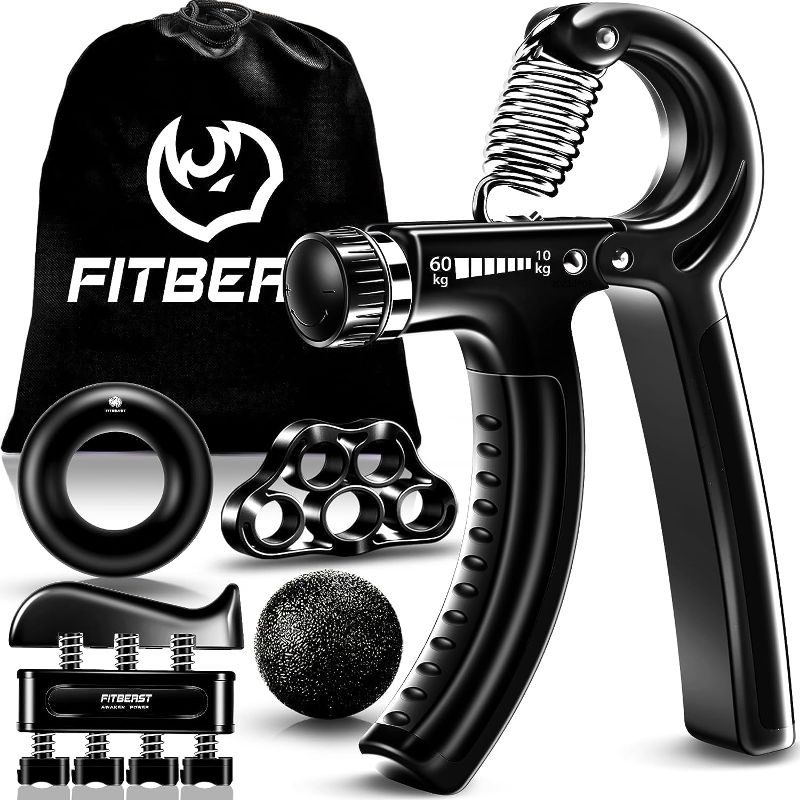 Photo 1 of FitBeast Hand Grip Strengthener Workout Kit (5 Pack) Forearm Grip Adjustable Resistance Hand Gripper, Finger Exerciser, Finger Stretcher, Grip Ring & Stress Relief Grip Ball for Athletes
