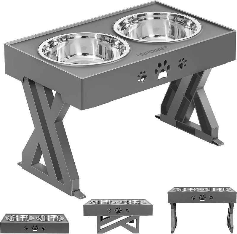 Photo 1 of URPOWER Elevated Dog Bowls Adjustable Raised Dog Bowl with 2 Stainless Steel 1.5L Dog Food Bowls Stand Non-Slip No Spill Dog Dish Adjusts to 3 Heights 2.8”, 8”, 12”for Small Medium Large Dogs and Pets
