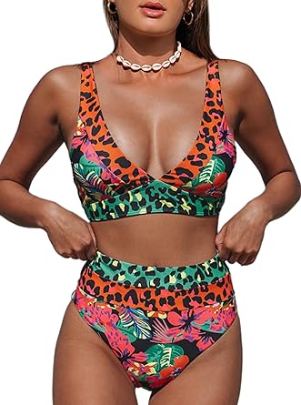 Photo 1 of Hilinker Women's Leopard Bikini Swimsuits V Neck High Waisted 2 Piece Bathing Suits
(3 XL)