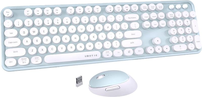 Photo 1 of UBOTIE Colorful Computer Wireless Keyboard Mouse Combos, Typewriter Flexible Keys Office Full-Sized Keyboard, 2.4GHz Dropout-Free Connection and Optical Mouse (Green-White)
