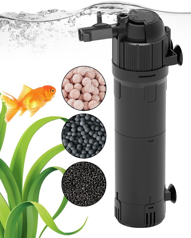 Photo 1 of AquaMiracle Aquarium Filter True 3-Stage Filtration Fish Tank Filters Turtle Filter Internal Power Filter with Aeration/Rainfall Modes for 40-120 Gallon Aquariums, Flow Rate and Direction Adjustable
