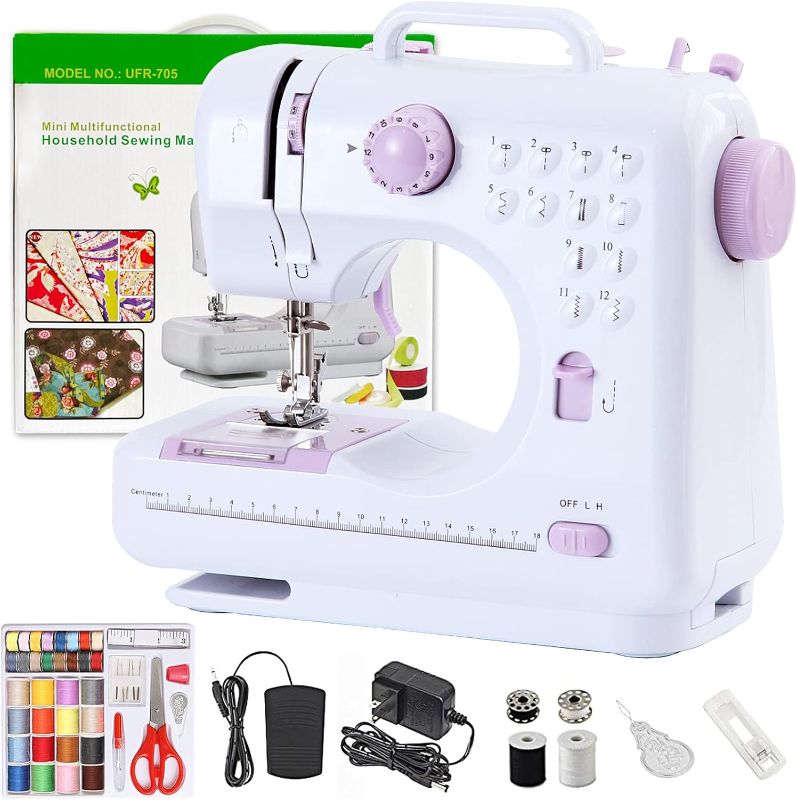 Photo 1 of Goyappin Portable Sewing Machine Mini Household Sewing Machine for Beginners Multifunctional Electric Crafting Machine 12 Built-in Stitches with Multi-use Accessory Set for Home Sewing, Beginners, Kids
