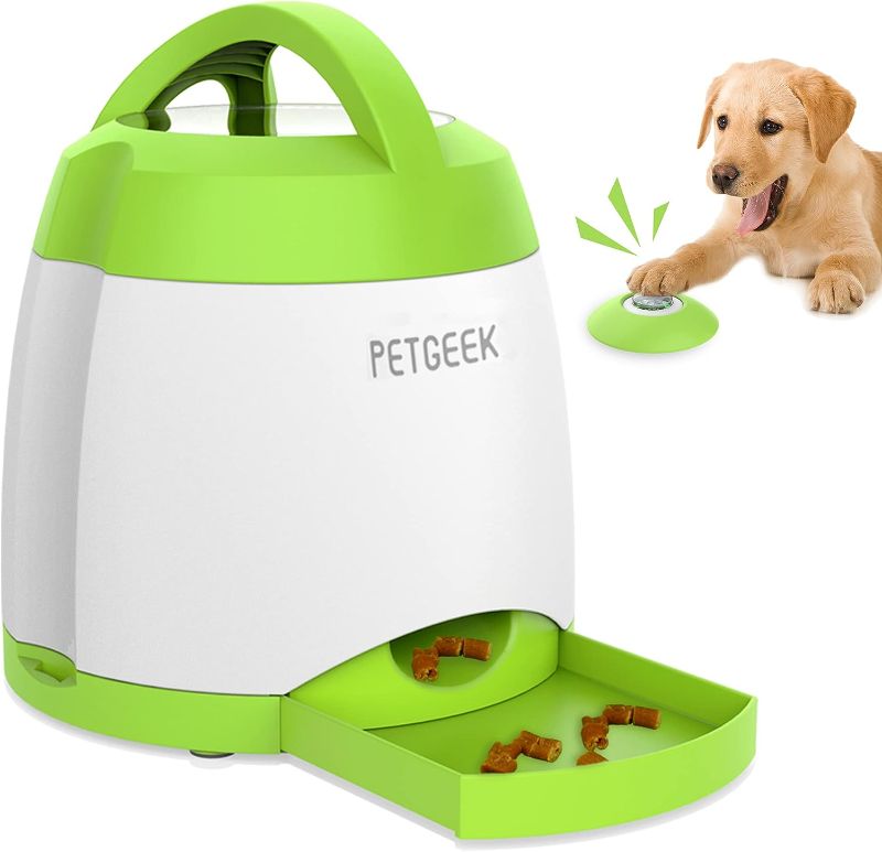 Photo 1 of PETGEEK Automatic Dog Treat Dispenser, Dog Puzzle Memory Training Activity Toy- IQ Training Dog Button Feeder, Remote Dog Button Treat Dispenser for Dogs
