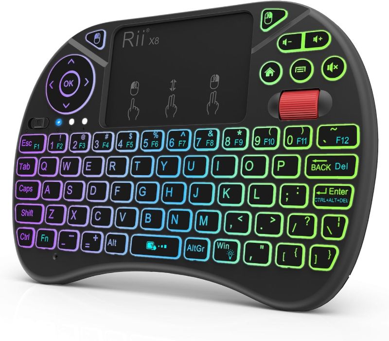 Photo 1 of Mini Keyboard,Rii X8 Portable 2.4GHz Mini Wireless Keyboard Controller with Touchpad Mouse Combo,8 Colors RGB Backlit,Rechargeable Li-ion Battery for Google Android TV Box, PS3, PC, Pad,Nvidia Shield
