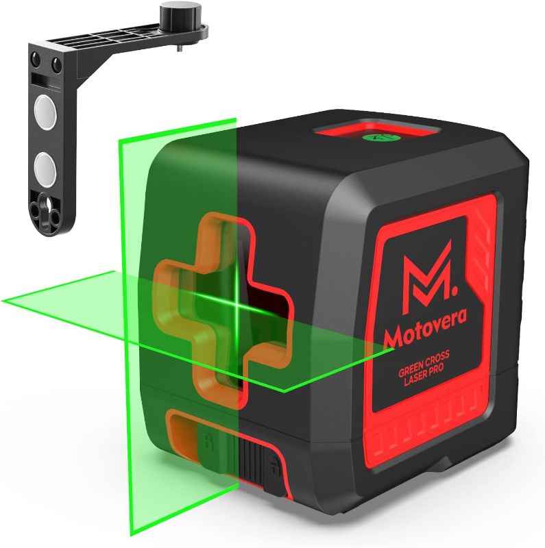 Photo 1 of Motovera 100ft Laser Level Self leveling Green Cross Line, 4 Brightness Adjustment, IP54 Waterproof Manual Self leveling Mode, Battery Carrying Bag Included
