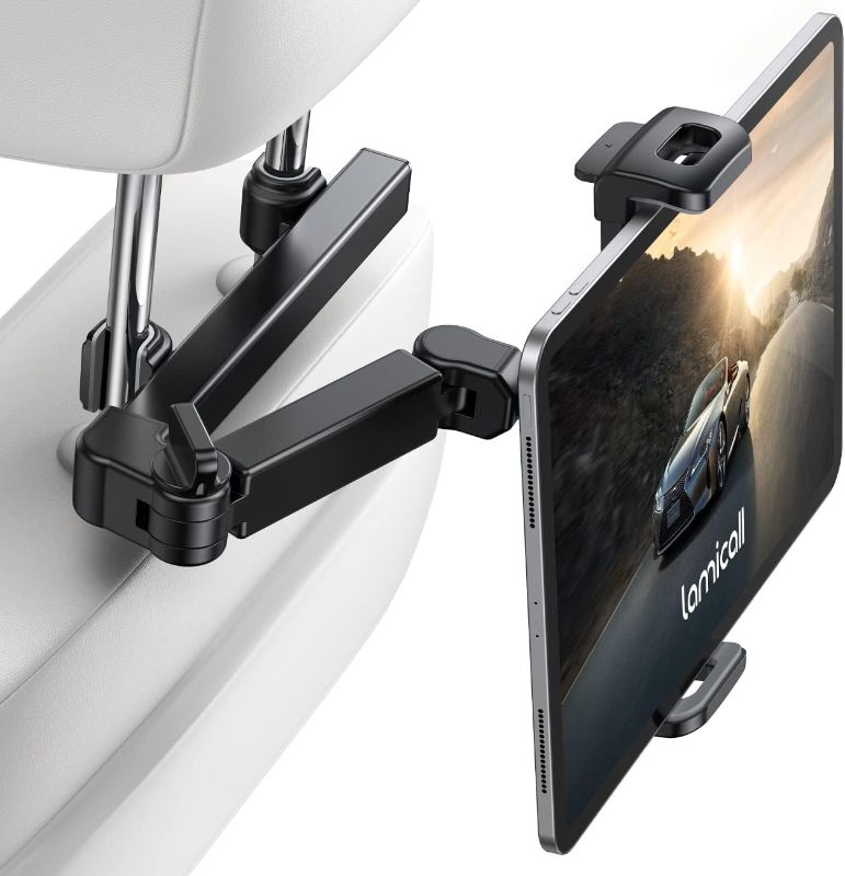 Photo 1 of Lamicall Car Headrest Tablet Holder - [ Extension Arm] 2023 Adjustable Tablet Car Mount for Back Seat, Road Trip Essentials for Kids, for 4.7-11" Tablet Like iPad Pro, Air, Mini, Galaxy, Fire, Black
