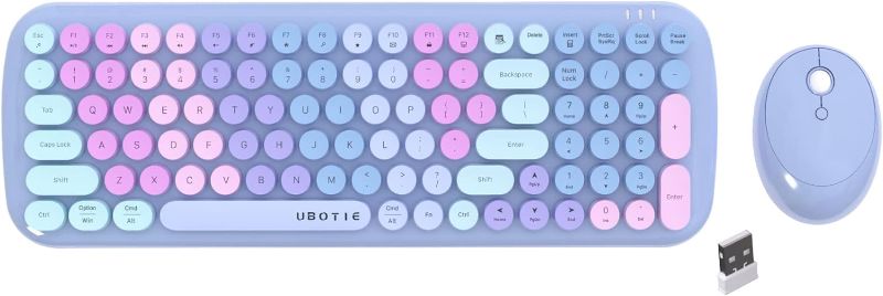 Photo 1 of Wireless Keyboards and Mouse Combos, UBOTIE Colorful Gradient Rainbow Colored Retro Typewriter Flexible Keyboard, 2.4GHz Connection and Optical Mouse
