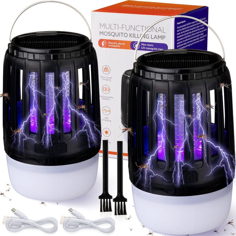 Photo 1 of 2 Pack 3 in 1 Mosquito Zapper Killer with Solar and USB Rechargeable Waterproof Mosquito Lamp Gnats Flying Trap for Outdoor & Indoor Led Lantern for Home, Camping, Backyard, Patio

