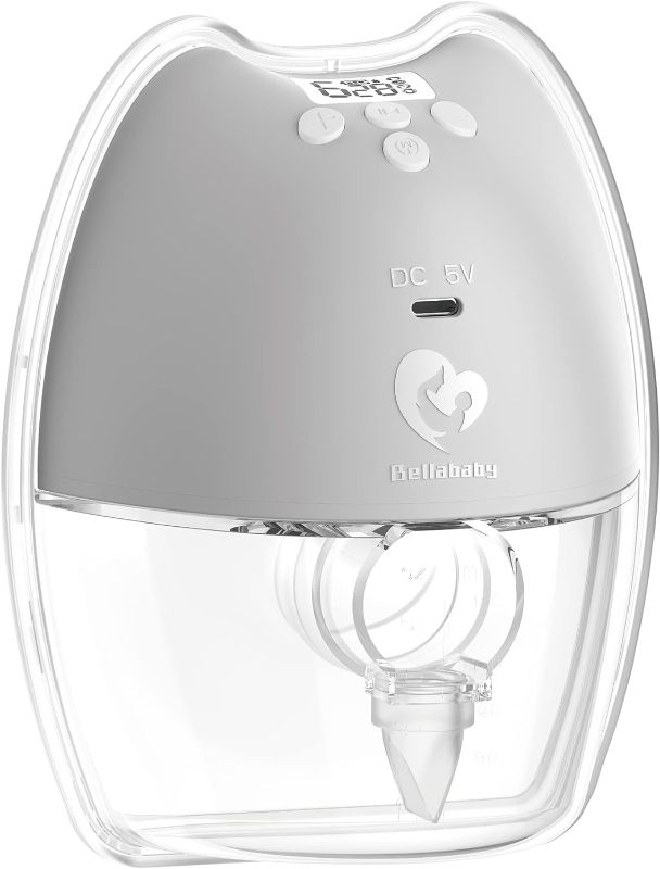Photo 1 of Bellababy Wearable Breast Pump Hands Free,Low Noise and Pain Free,Long-Lasting Battery,4 Modes&9 Levels of Suction,Fewer Parts Needed to Clean.(Gray-24mm Flanges)
