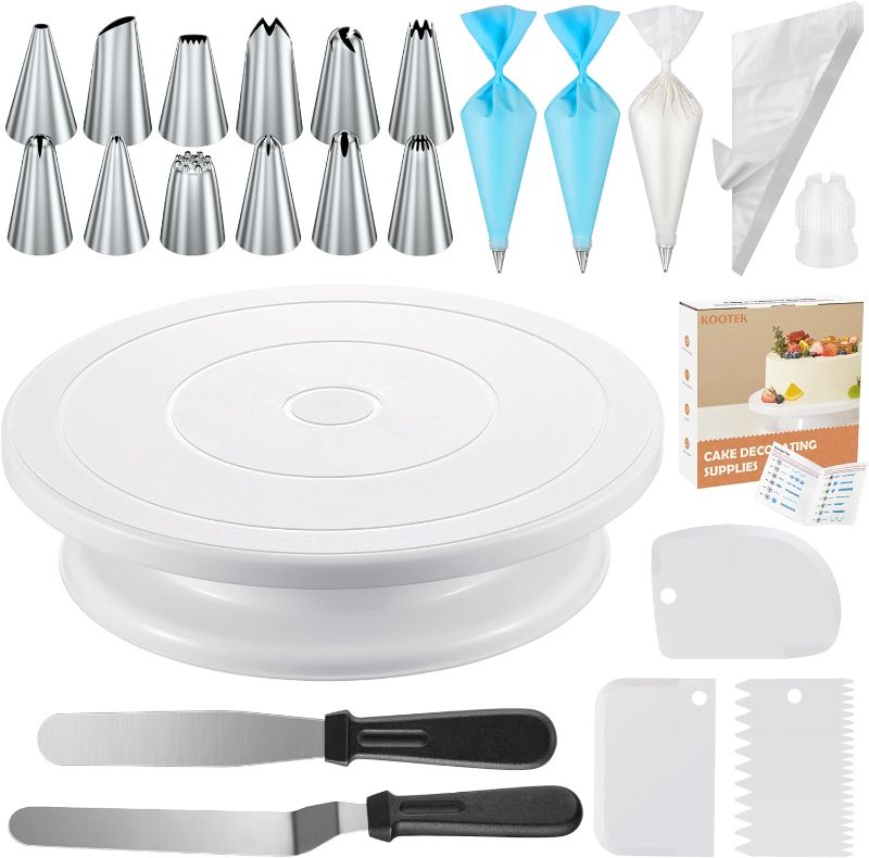 Photo 1 of Kootek 71PCs Cake Decorating Supplies Kit with Cake Turntable, 12 Numbered Icing Piping Tips, 2 Spatulas, 3 Icing Comb Scraper, 50+2 Piping Bags, and 1 Coupler for Baking
