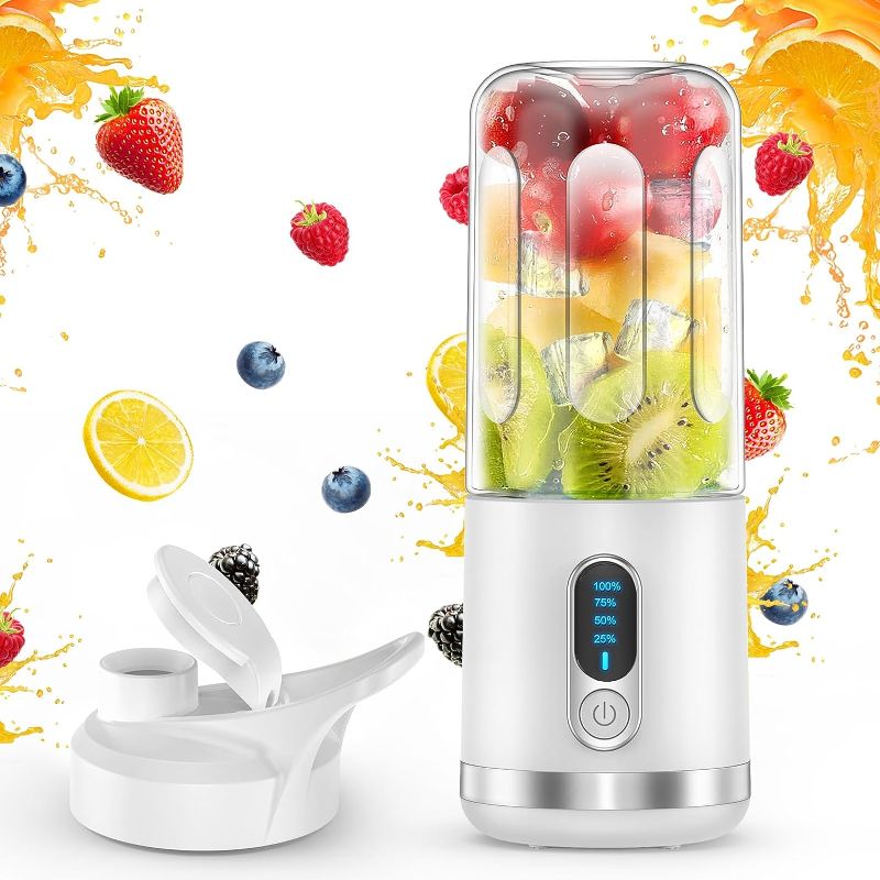 Photo 1 of neza Portable Blender, Personal Blender Shakes and Smoothies, Portable Juicer USB C Rechargeable, 15.2 Oz Multifunctional and BPA Free Mini Blender, Travel/Gym/Office, White
