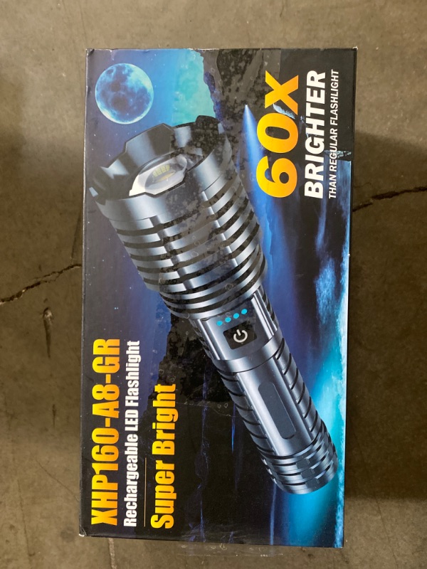 Photo 2 of Super Bright Rechargeable Flashlights 300000 High Lumen, Powerful LED Flashlight, IPX7 Waterproof Floodlight & Spotlight Flashlight 2-in-1 W/5 Modes for Police, Camping, Emergency,Search & Rescue
