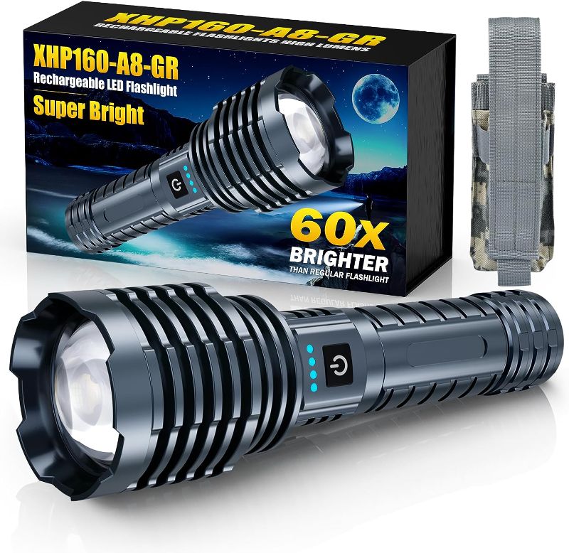 Photo 1 of Super Bright Rechargeable Flashlights 300000 High Lumen, Powerful LED Flashlight, IPX7 Waterproof Floodlight & Spotlight Flashlight 2-in-1 W/5 Modes for Police, Camping, Emergency,Search & Rescue
