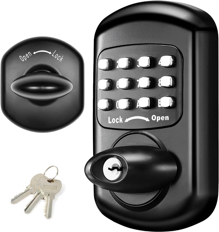 Photo 1 of Bravex Keyless Deadbolt Keypad Entry Door Lock Zinc Alloy Sabbath Lock 100% Mechanical Shabbos Lock- No Risk of Low Power, Black
