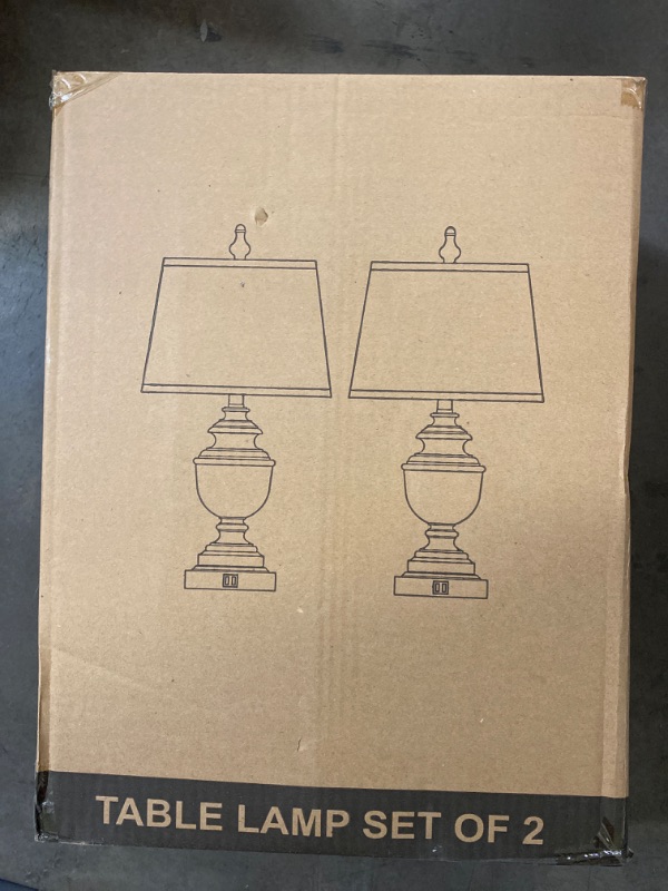 Photo 1 of Vpazg Table Lamps set of 2, Modern Farmhouse Nightstand Lamp with USB Ports, Contemporary 3-Way Dimmable Touch Control White Bedside Lamps with Linen Drum Shade for Bedroom Living Room
