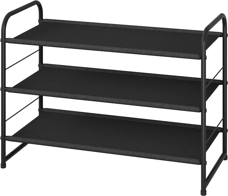 Photo 1 of Simple Trending 3-Tier Stackable Shoe Rack, Expandable & Adjustable Fabric Shoe Shelf Storage Organizer, Black
