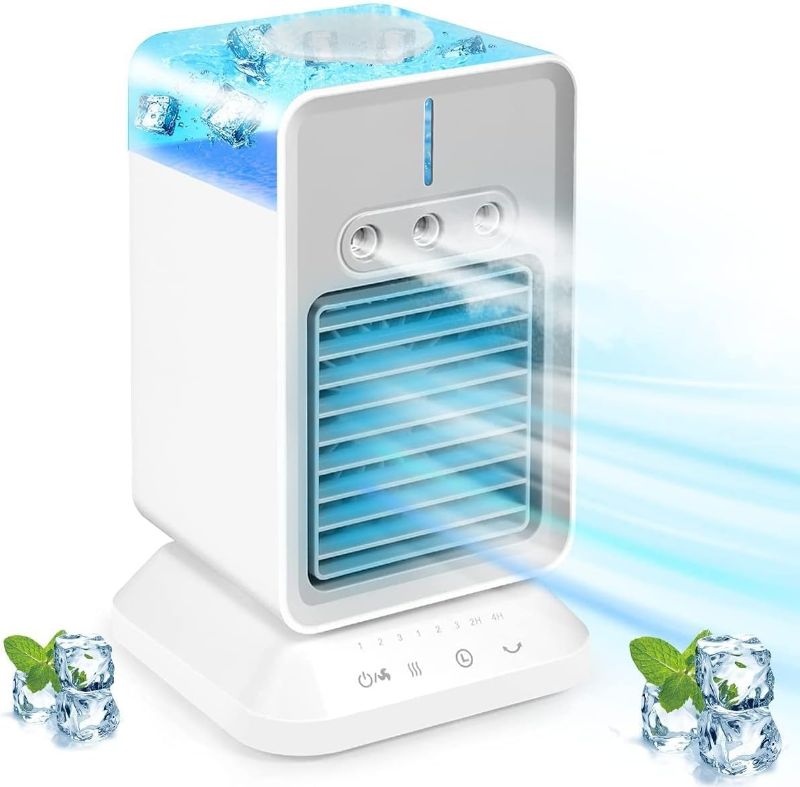 Photo 1 of Rechargeable Air Conditioner Fan, Evaporative Mini Personal Air Conditioner with Timer and Oscillation Function, 3 Levels Speed, 300ML Water Tank, Window Desk Air Cooler for Home, Office and Outdoor
