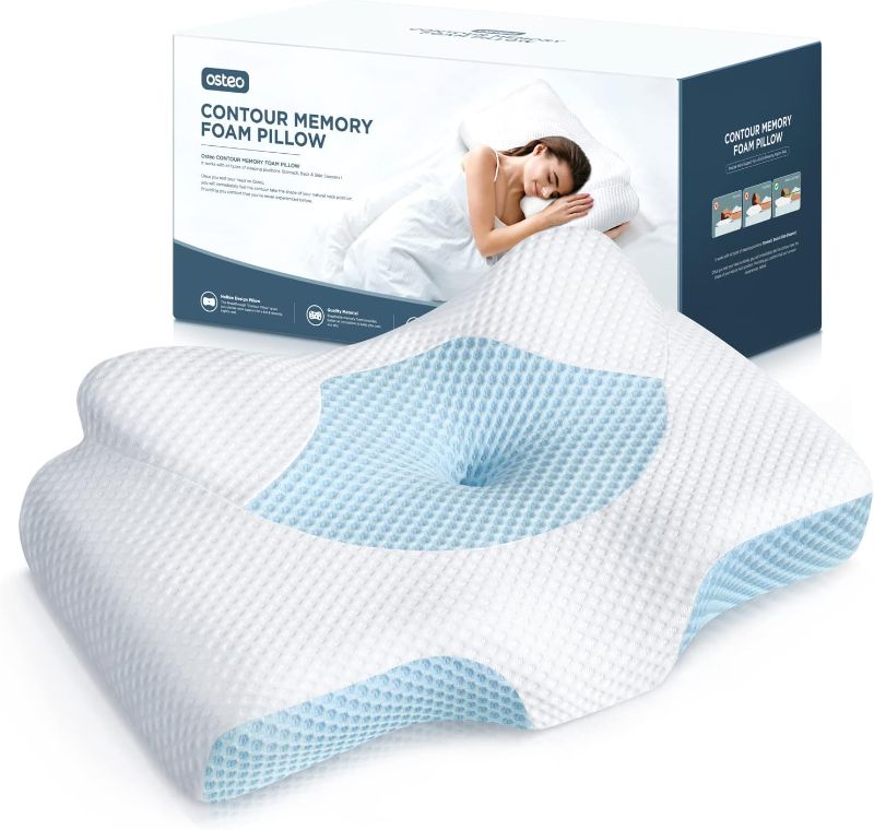 Photo 1 of Osteo Cervical Pillow for Neck Pain Relief, Hollow Design Odorless Memory Foam Pillows with Cooling Case, Adjustable Orthopedic Bed Pillow for Sleeping, Contour Support for Side Back Stomach Sleepers

