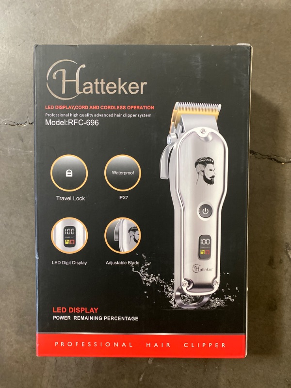 Photo 1 of Hatteker Mens Hair Clipper Beard Trimmer Hair Trimmer for Men Cordless Clippers Professional Barbers Grooming Kit IPX7 Waterproof, Rechargeable, Colorful Combs, Silver
