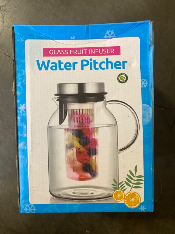 Photo 2 of Glass Fruit Infuser Water Pitcher with Removable Lid, High Heat Resistance Infusion Pitcher for Hot/Cold Water, Flavor-Infused Beverage & Iced Tea - 2 Qt
