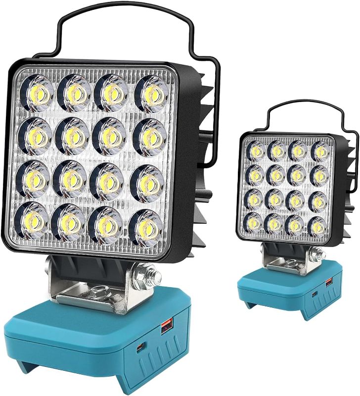 Photo 1 of Portable LED Work Light Compatible with Makita 18V Battery, 34W 5000LM Cordless Work Light Adjustable Flood Lights with 2 Modes & USB Ports for Indoor Outdoor Camping and Emergency Lighting
