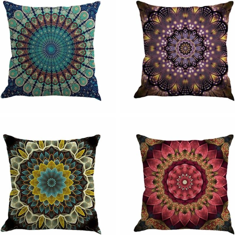 Photo 1 of Jartinle Set of 4 Retro Floral Mandala Compass Medallion Bohemian Pillow Covers Boho Decor Hippie Throw Pillows Decorative for Sofa Couch 18 x 18
