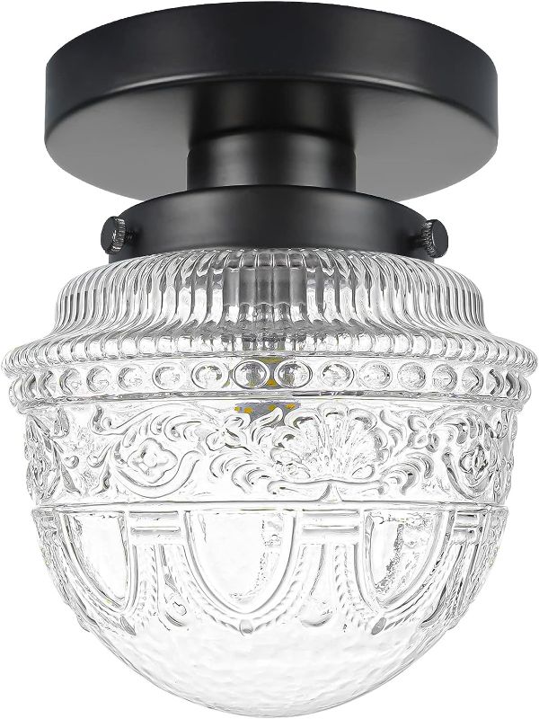 Photo 1 of DSMJFU Black Semi Flush Mount Ceiling Light, Small Hallway Light Fixture, Vintage Close to Ceiling Light Fixture for Bathroom, Entryway, Foyer, Closet
