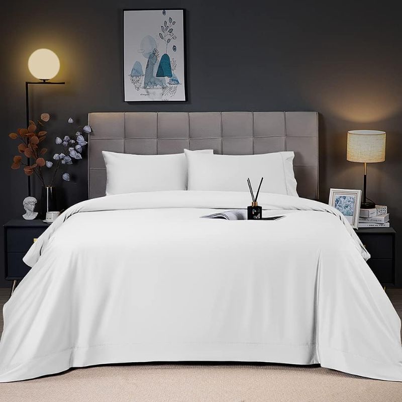 Photo 1 of Shilucheng Cooling Breathable Bamboo_ Bed Sheets Set - Queen Size,1800 Thread Count Super Silky Soft with 16 Inch Deep Pocket, Machine Washable, 4 Piece(Queen,White)
