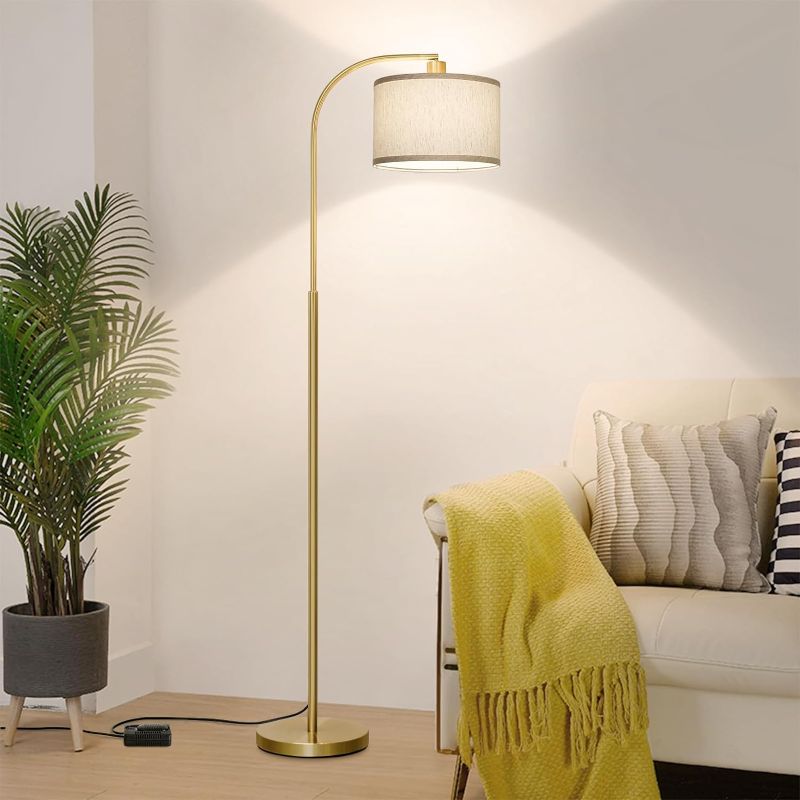 Photo 1 of Boncoo LED Floor Lamp Fully Dimmable Modern Standing Lamp Arc Floor Lamp with Adjustable Drum Shade, Gold Tall Pole Reading Lamp Corner Light for Living Room Bedroom Study Room, Bulb Included
