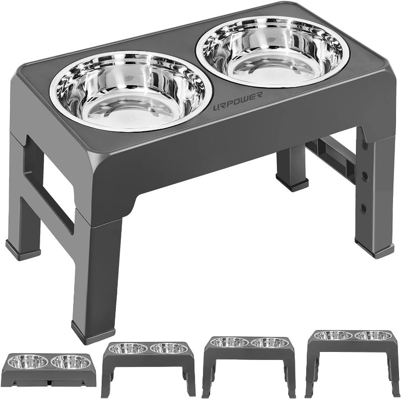 Photo 1 of URPOWER Elevated Dog Bowls 4 Height Adjustable Raised Dog Bowl with 2 Stainless Steel Dog Food Bowls Non-Slip Dog Bowl Stand Adjusts to 3.2”, 8.7”, 10.2”, 11.8” for Small Medium Large Dogs and Pets
