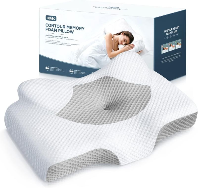 Photo 1 of Osteo Cervical Pillow for Neck Pain Relief, Hollow Design Odorless Memory Foam Pillows with Cooling Case, Adjustable Orthopedic Bed Pillow for Sleeping, Contour Support for Side Back Stomach Sleepers
