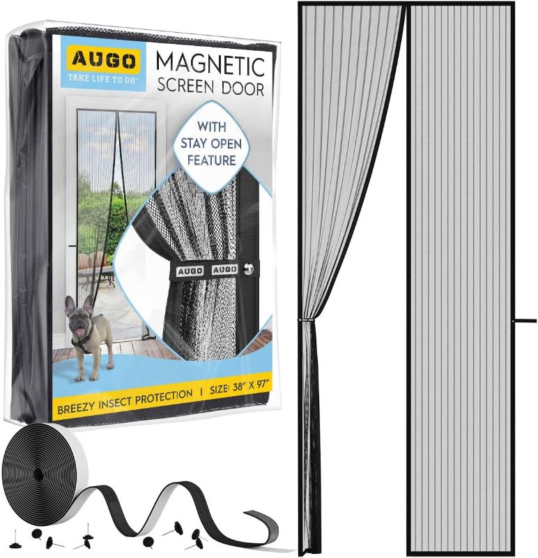 Photo 1 of AUGO Magnetic Screen Door - Self Sealing, Heavy Duty, Hands Free Mesh Partition Keeps Bugs Out - Pet and Kid Friendly - Patent Pending Keep Open Feature - 36 Inch x 97 Inch
