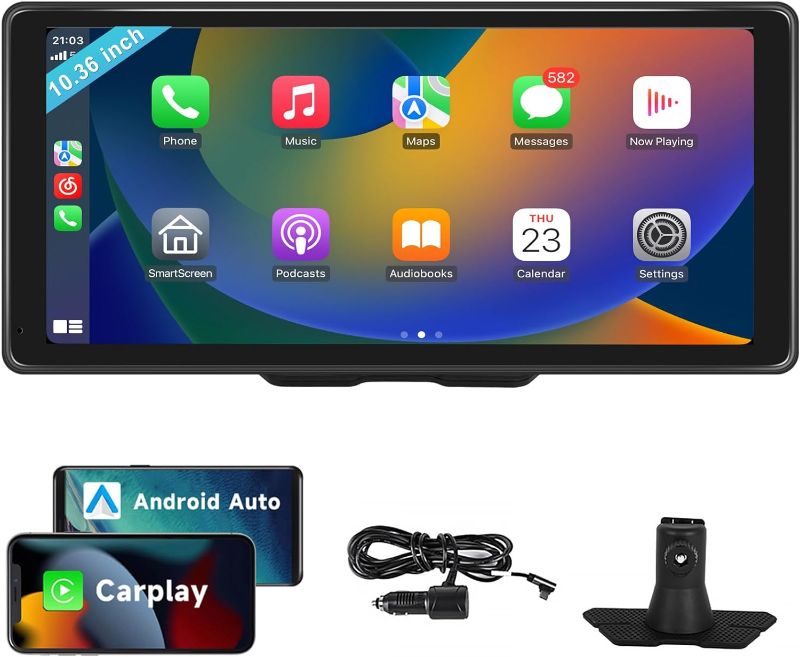 Photo 1 of 10.36 Inch HD Portable Wireless Apple CarPlay Car Stereo Android Auto Voice Control Bluetooth Handsfree Radio Touch Screen CarPlay Screen Player Media Mirror Link GPS/FM/AUX/64G TF Card
