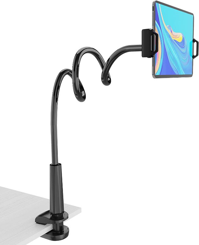 Photo 1 of Tablet Stand Holder, Mount Holder Clip with Grip Flexible Long Arm Gooseneck Compatible with ipad iPhone/Nintendo Switch/Samsung Galaxy Tabs/Amazon Kindle Fire HD - Black
