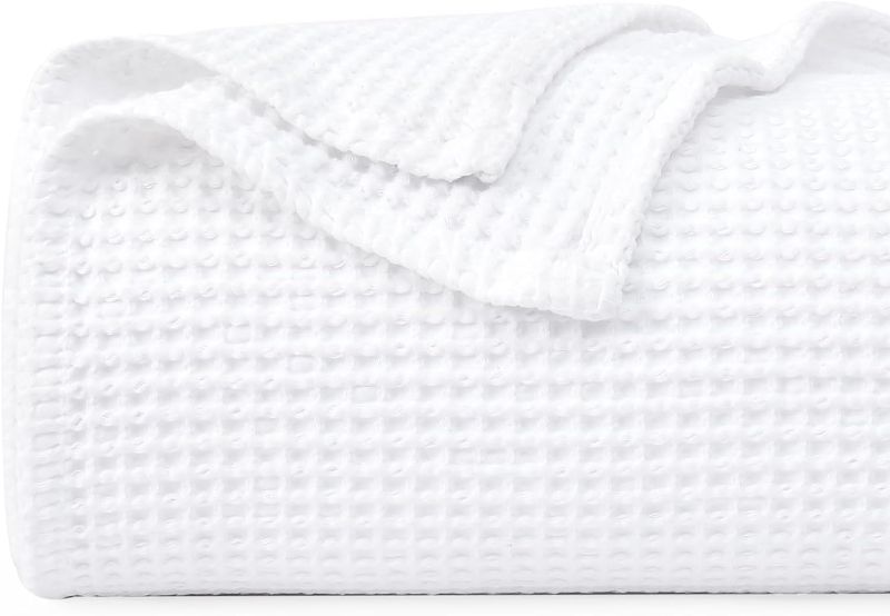 Photo 1 of PHF 100% Cotton Waffle Weave Blanket King Size 104" x 90"-Lightweight Washed Soft Breathable Blanket for All Season -Perfect Blanket Layer for Couch Bed Sofa-Elegant Home Decoration-White

