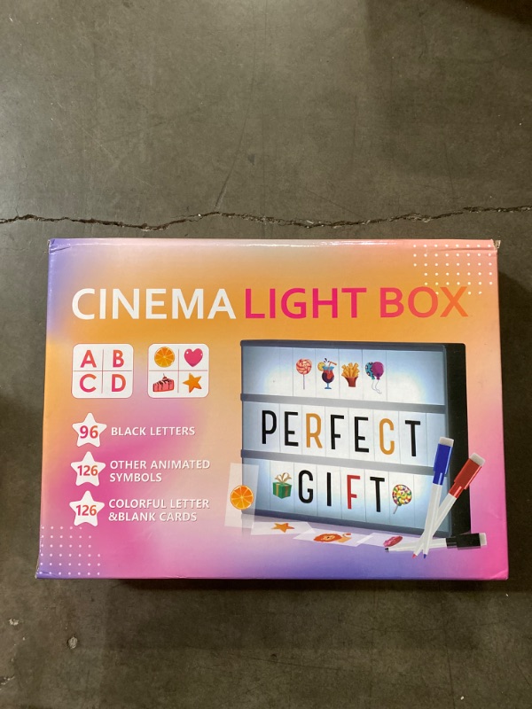 Photo 2 of Cinema Light Box, BSHAPPLUS Light Up Sign Letter Board with 348 Letters & Symbols & 3 Markers & USB Charger, A4 Personalized & DIY LED Lightbox for Christmas, Wedding, Birthday, Parties, Anniversary, Festival
