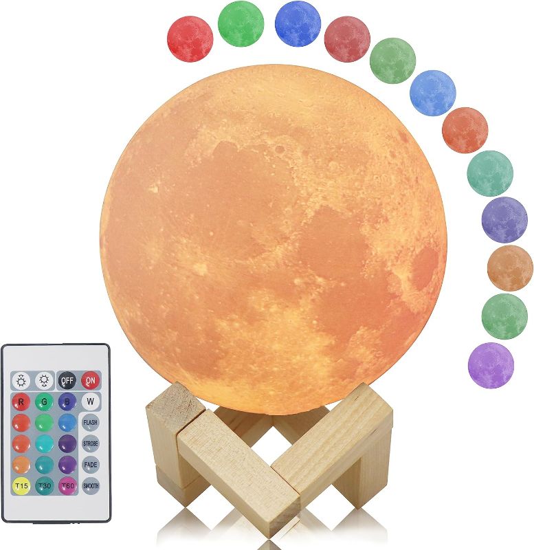 Photo 1 of Makehousehold Moon Lamp,4.72 Inch 3D Printing 16 Colors Moon Night Light with Stand,Remote & Touch Control and Adjustable Brightness & USB Recharge LED Moon Lamps for Birthday Christmas Gift
