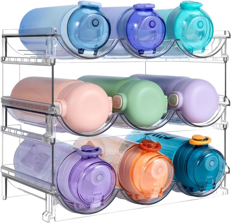 Photo 1 of Sbosbo Water Bottle Organizer, Stackable Bottle Storage Rack, 3 Pack Water Bottle Holder for Kitchen Fridge Cabinet Organization and Storage, Plastic Wine Rack/Drink Bottle Holder
