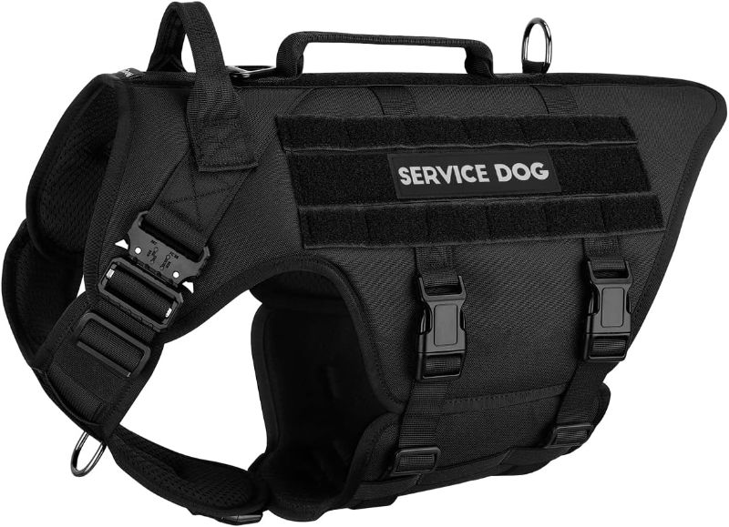 Photo 1 of Tactical Dog Harness - PETNANNY Service Dog Vest for Large Dogs Fully Body Coverage in Training Dog Harness with 2 Reflective Dog Patches, Handle, Hook and Loop Panels, Dog MOLLE Vest (Black, L)

