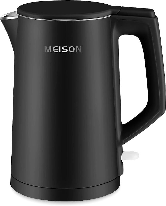 Photo 1 of MEISON Electric Kettle, 1.7 L Double Wall Food Grade Stainless Steel Interior Water Boiler, Coffee Pot & Tea Kettle, Auto Shut-Off and Boil-Dry Protection, 1200W, 2 Year Warranty(Black)
