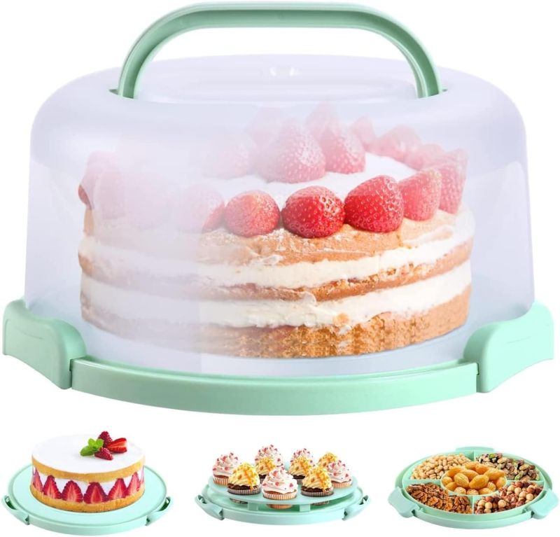 Photo 1 of Cake Carrier with Lid and Handle, Ohuhu BPA-Free Cake Containers Cake Holder with 2 Handles Cupcake Carrier - Plastic Cover Two Sided Base for Transport Pies Nuts Fruit - for 10 inch Cake Perfect Gifts
