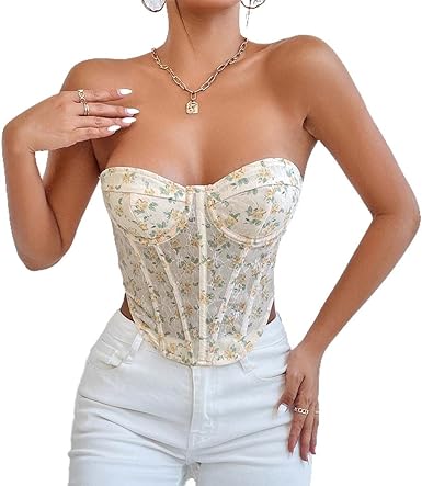 Photo 1 of Aularso Floral Print Corset Top Sleeveless Strapless Bodyshaper Corset Tube Crop Slim Fit Bandeau Summer Crop Top
(S)