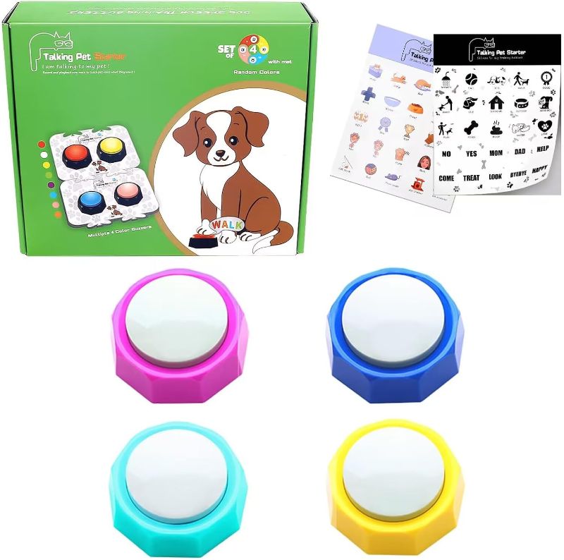 Photo 1 of BENGLY Set of 4?Recordable Button - Dog Communication Buttons Playback Your Own Message,Dog Buttons for Communication, Talking Button for Dogs,Talking Dog Buttons
