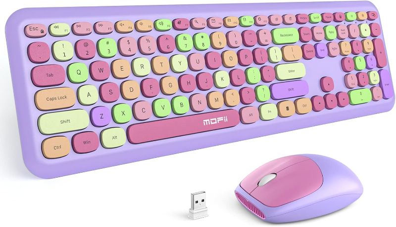 Photo 1 of MOFII Wireless Keyboard and Mouse Combo, 2.4G Silent Cordless Slim Full Size Keyboard and Ergonomic Mice Set for Laptop, Desktop, MacBook, PC - Purple Colorful
