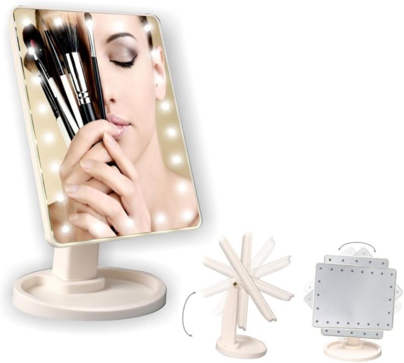 Photo 1 of FRCOLOR LED Mirror 360 Makeup Vanity Mirror LED Mirror White Makeup Mirror with Lights Rotating Mirror Lighting Mirror Desktop to Rotate Makeup Vanity Mirror
