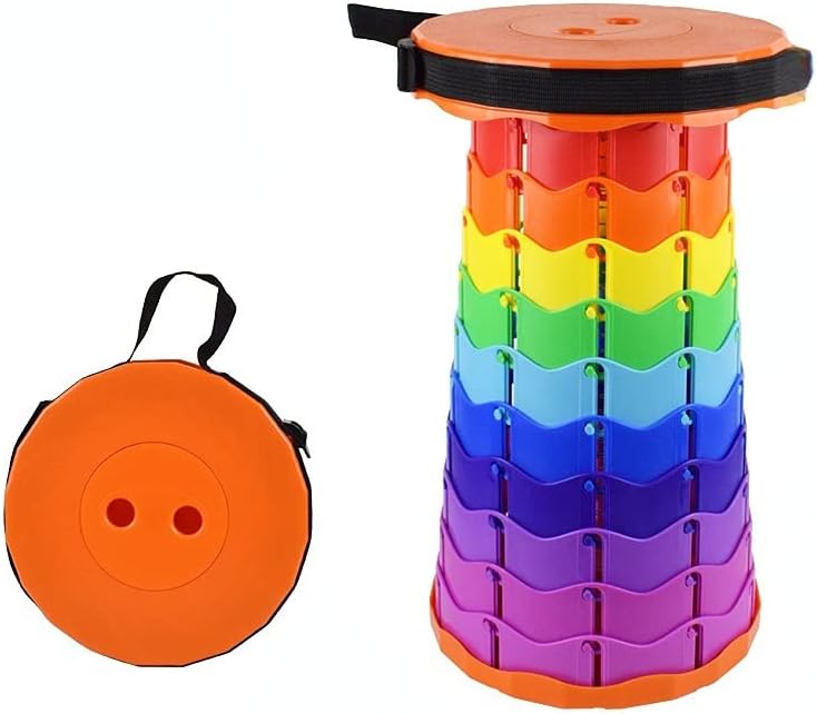 Photo 1 of Retractable Folding Stool, Retractable Plastic Hand Chair, Lightweight Yet More Sturdy, Collapsable Portable Stool, Load Capacity 400lbs, for Camping, Fishing, Line up (Orange)
