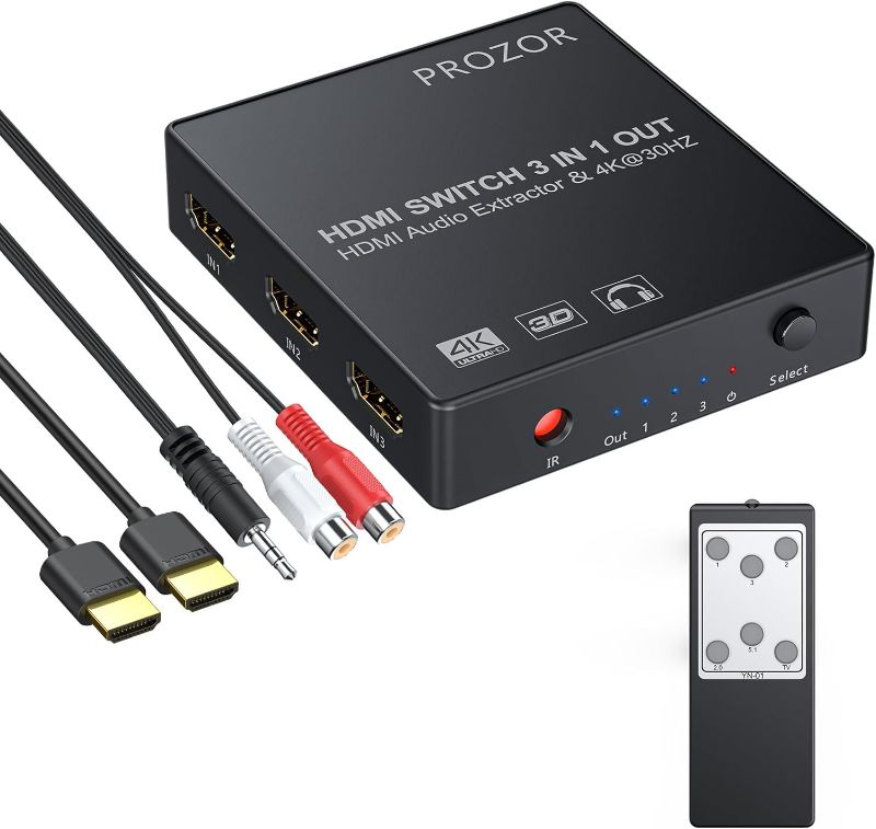 Photo 1 of 3x1 HDMI Switch with Audio Extractor, Proster 3 Port 4K HDMI Switcher HDMI Audio Converter Include PIP IR Remote and 3.5mm Male to 2 RCA Female Stereo Audio Cable
