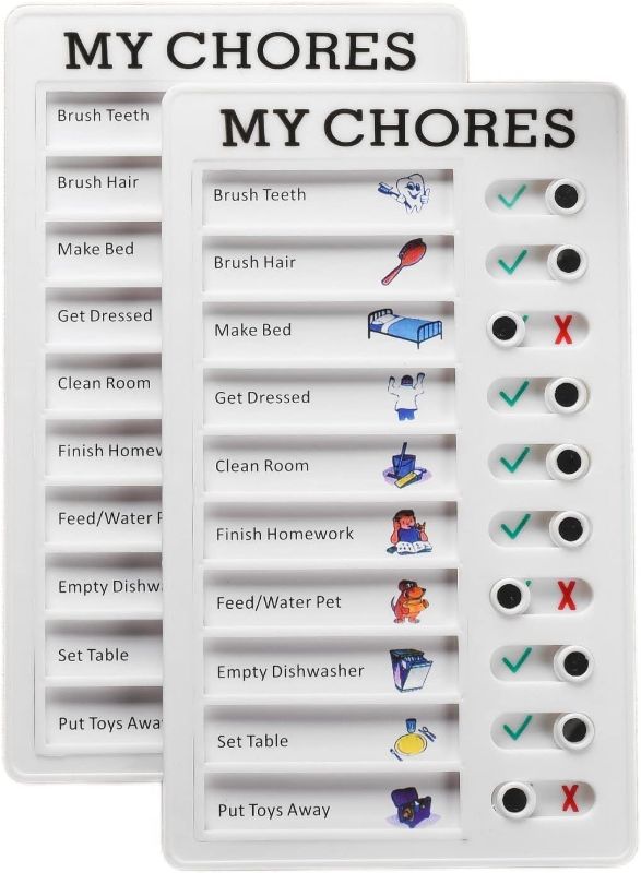Photo 1 of MEMORY FISH 2 Pieces Chore Chart for Multiple Kids,Daily Chore Schedule for 2 Kids?Memo Checklist Plan Board Detachable Plastic for Home Reusable Chore List (to Do List for Kids) 4.7x7.9 Inch
